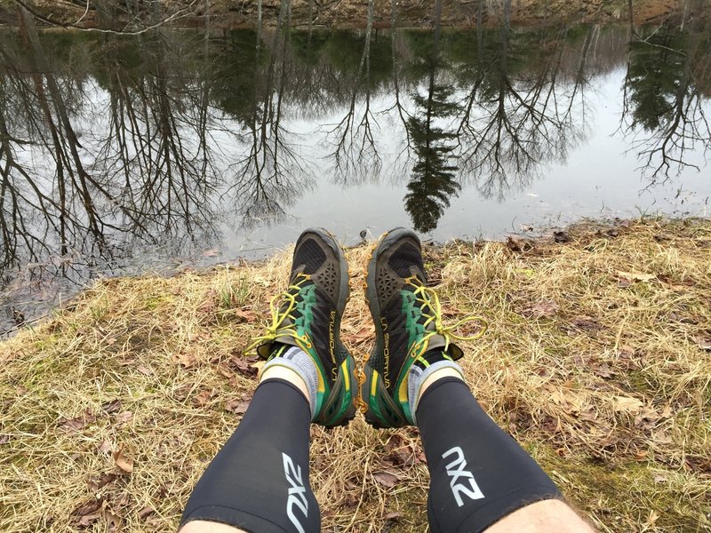 Chilling next to the Koi pond on the summit of Mt. Wachusett.