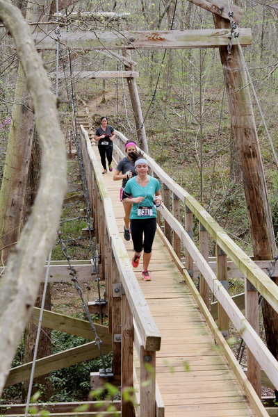 The suspension bridge crossing during the 5K Walk/Run.