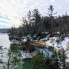 Icy cliffs surround the lakeshore in February.