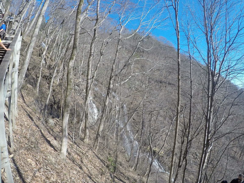 A steep set of steps ascend to Amicalola Falls.