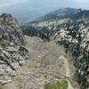 Alpine glaciers have carved a steep cirque from the western side of Lone Peak.