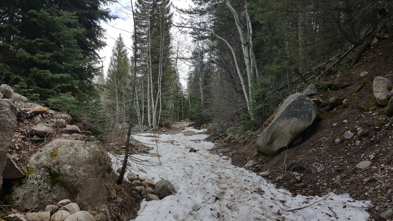 Depending on the time of year, you might have to deal with a little snow heading up Hunter Creek Valley.