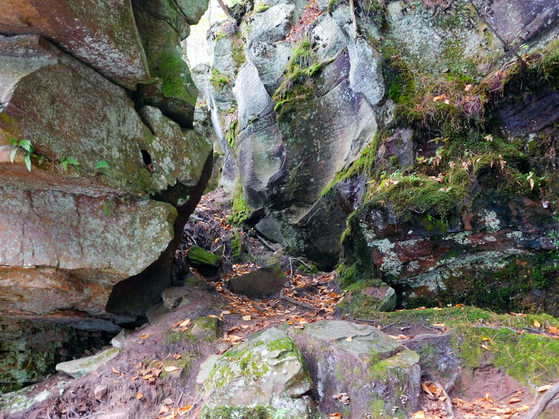 This is an example of the terrain on Hell's Gate Trail. To pass through, you'll travel through this slot, then climb down on the other side.