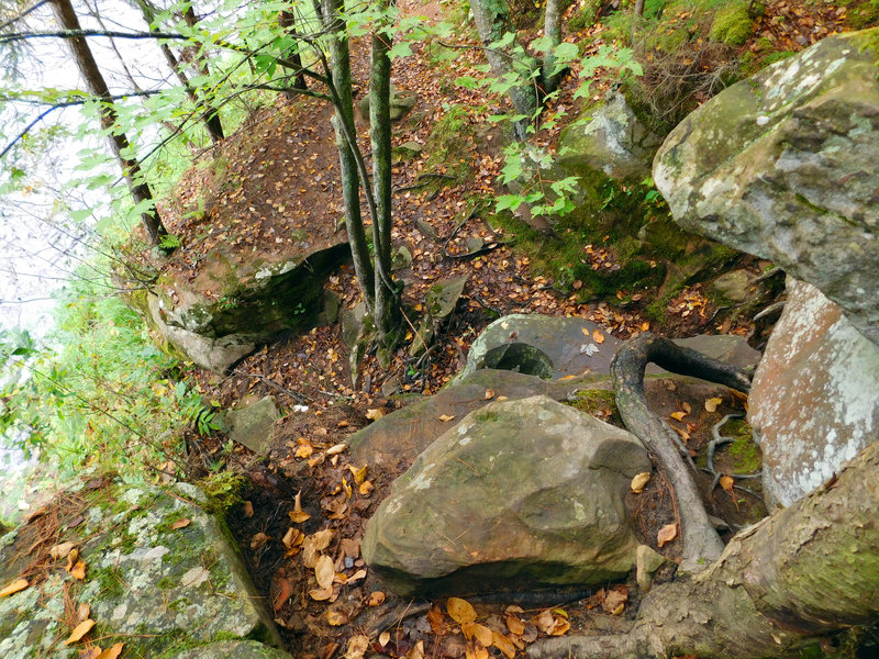 This is another example of the rough terrain on Hell's Gate Trail – you'll need to climb down this.