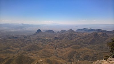 Looking south from the Southwest Rim Trail, Mexico is far in the background, separated from us by the Rio Grande and a few smaller mountains.
