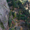 The trail up Hidden Canyon can be seen below from the East Rim Trail.