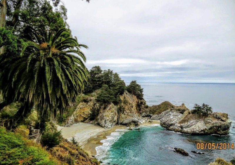 McWay Falls trickles from the hill below the Pacific Coast Highway.