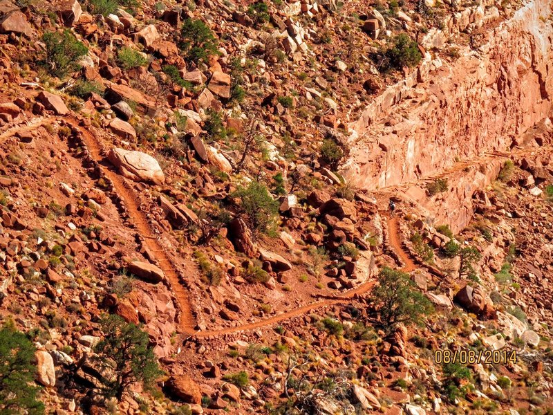 The South Kaibab Trail switchbacks its way up the steep canyon walls.