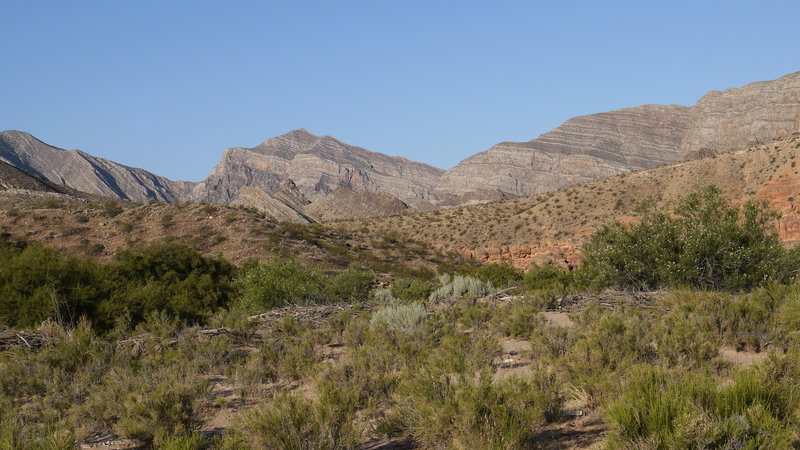 Virgin River Gorge (via Sullivan Canyon) offers a great look at the area's immensely stratified rocks.