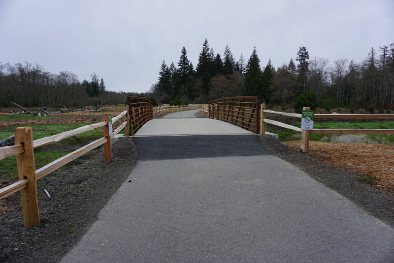 A beautiful bridge crossing spans this drainage along the Clear Creek Trail.