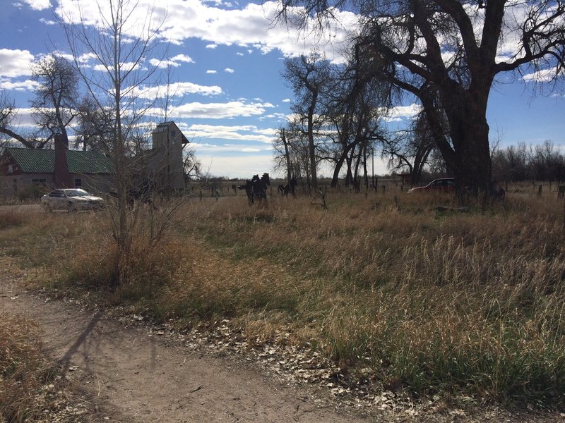 Horse sculptures show the trail direction from the parking lot.