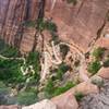 A hiker finishes the first set of switchbacks on the West Rim Trail.