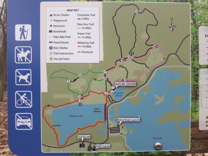 This is the map of the nature trails in the Kensington Metropark nature area that's posted at the trailhead.