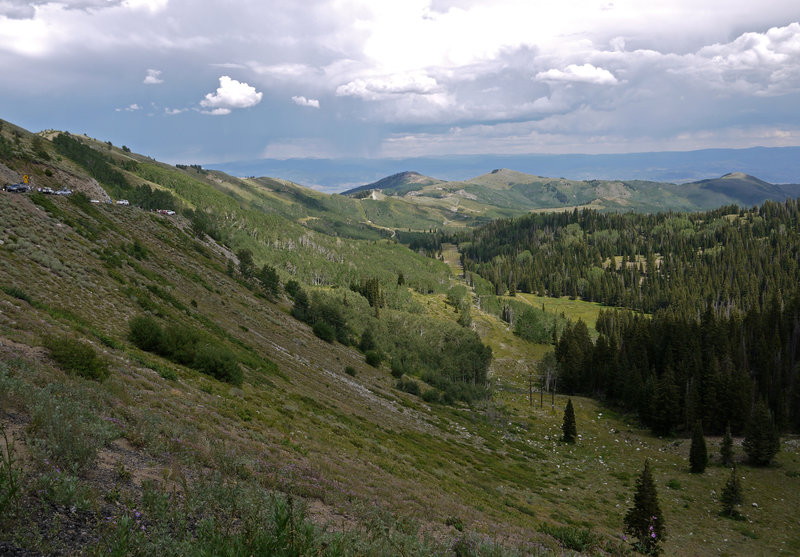 This is the view east of the valley below Guardsman Pass Road with Empire Bowl in the distant center.