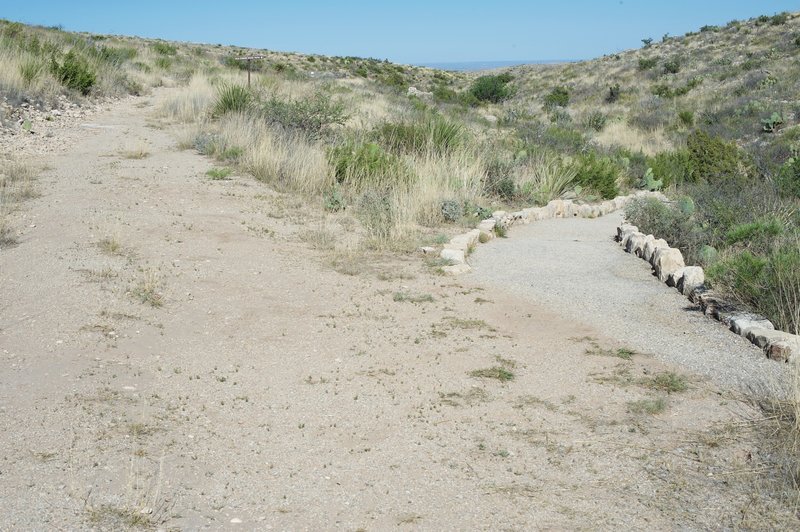 The Old Guano Road Trail continues straight ahead while the Chihuahuan Desert Nature Trail breaks off to the right.