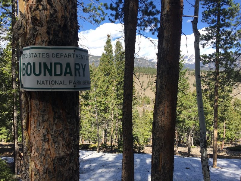 The NPS Boundary signs help with finding the snow-covered trail.