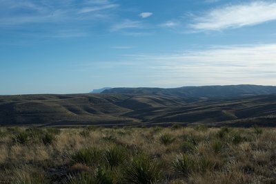 The Guadalupe Mountains can be seen in the distance from the Juniper Ridge Trail.