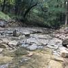 Water trickles over the rocks in Panther Canyon.