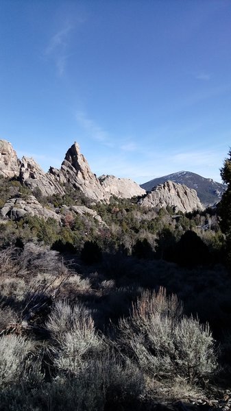 Looking southeast from the beginning of the ascent to the saddle.