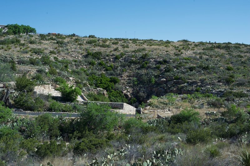 A view of the natural entrance and bat amphitheater from the trail.
