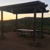 A covered picnic table about halfway up the trail.