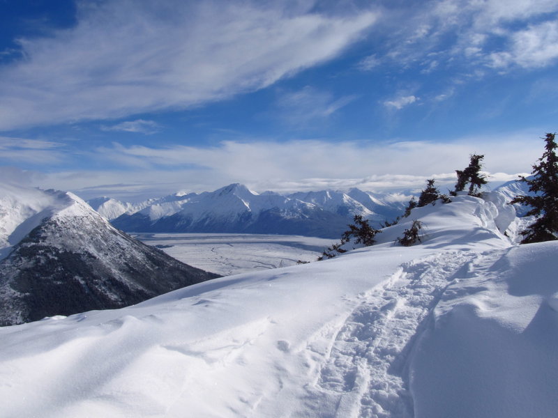 A winter outing on Bird Ridge - looking across Turnagain Arm at Mount Alpenglow.