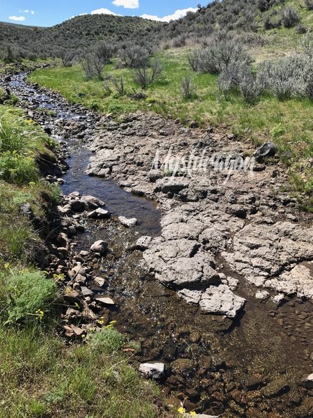 The trail heads next to river flowing on an ancient lava bed.