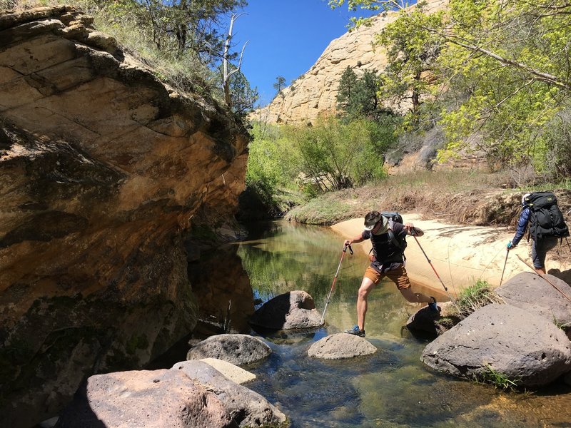 Carefully crossing Death Hollow Creek.