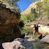 Carefully crossing Death Hollow Creek.