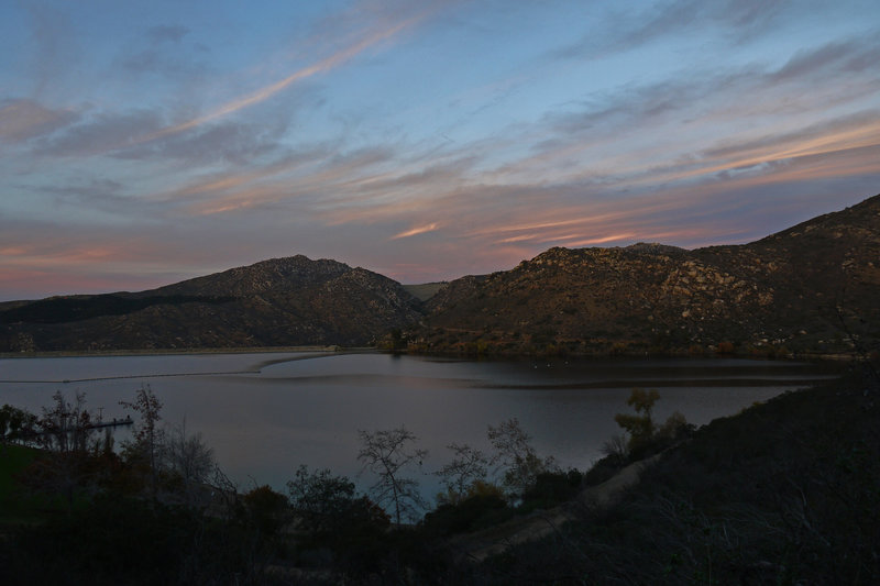 The sun sets over Lake Poway.