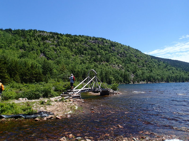 A small bridge aids your passage over the water near the north end of Jordan Pond.