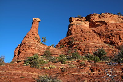 Boynton Spire stands apart from the rest of the sandstone cliff.