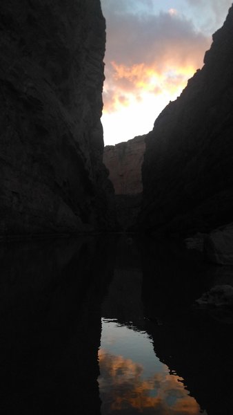 Look toward Mexico through the canyon at sunset.