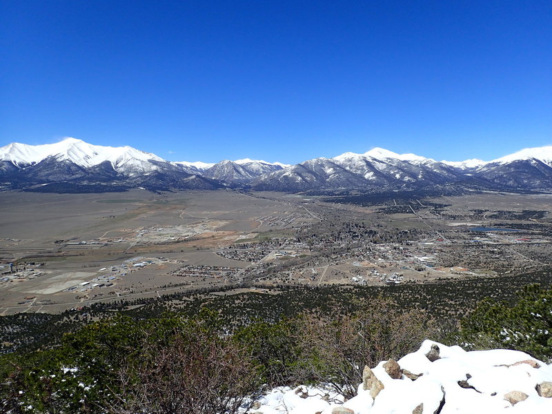 Mt. Princeton and Mt. Yale can be seen from the top of Midland Hill.