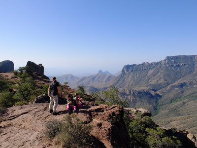 Enjoying the view from the summit of the Lost Mine Trail.