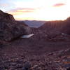 Daybreak looking down on Trail Camp from the middle of the 99 switchbacks. Can you find the tents?