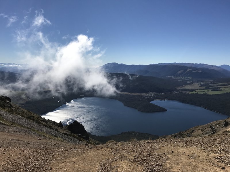 Clouds drift past Lake Rotoiti as we traverse the Mount Robert Circuit.