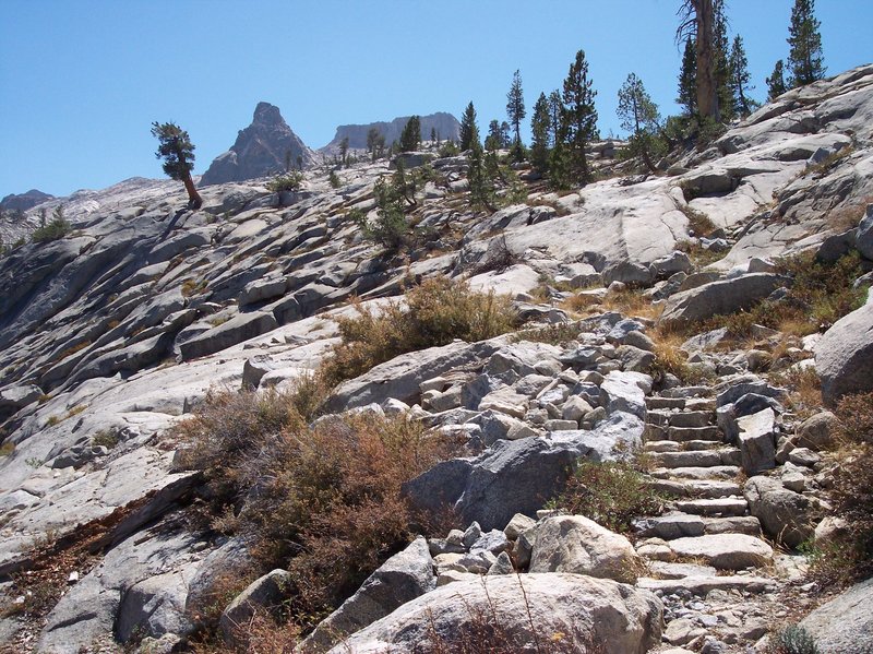 Stone stairs lead up to Silliman Pass.