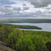 When descending Carris Hill, be sure to scramble up a huge rock outcrop to take in this view of Wanaque Reservoir.