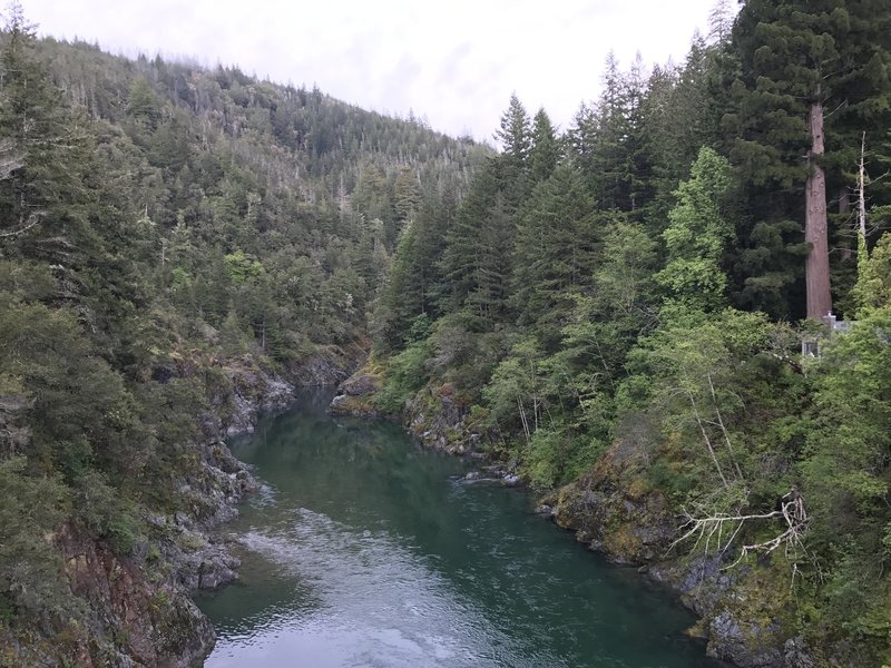 Enjoy beautiful views of the South Fork Smith River from the bridge near the Craigs Creek Trailhead.