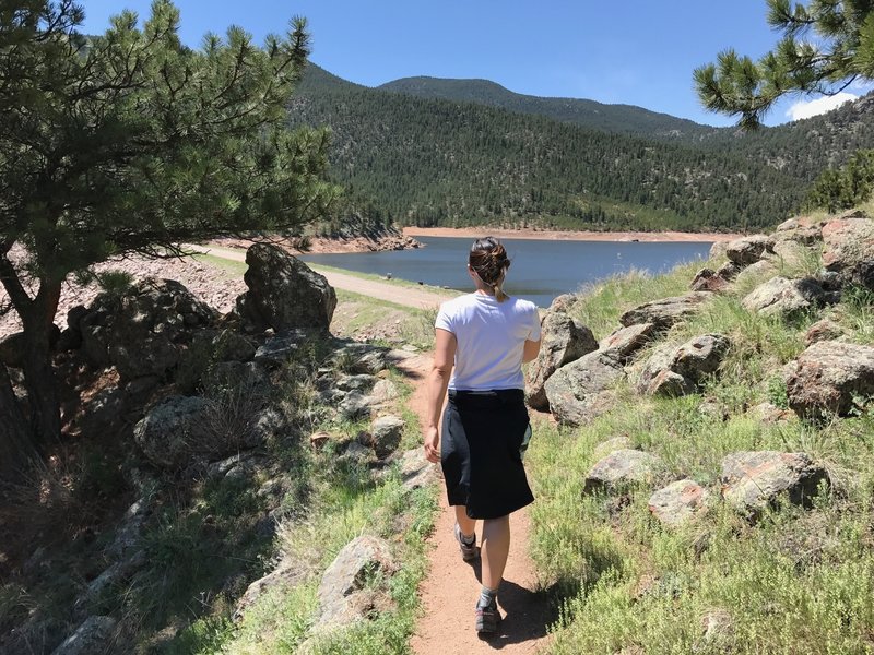 Topped out on the Switchback Trail, enjoy the first views of the reservoir.