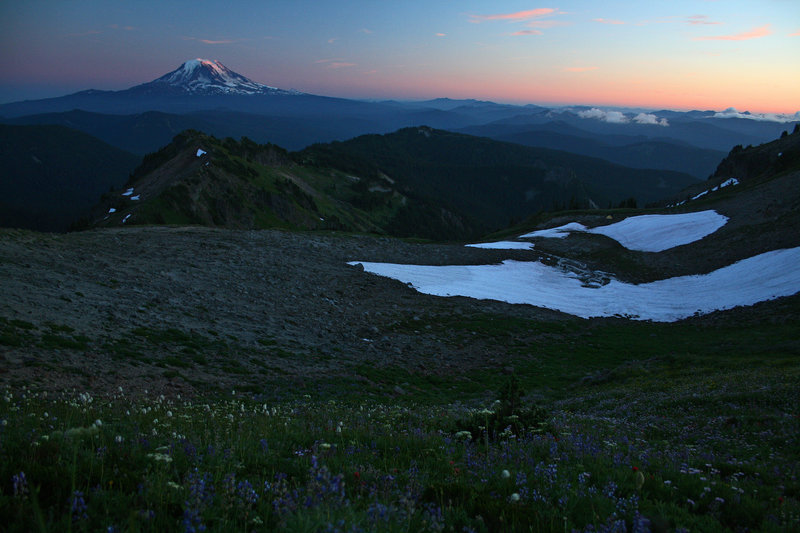 Post-sunset light glimmers on Mt. Adams.