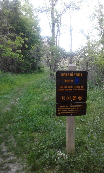 High Ridge Trailhead is marked by this sturdy sign.