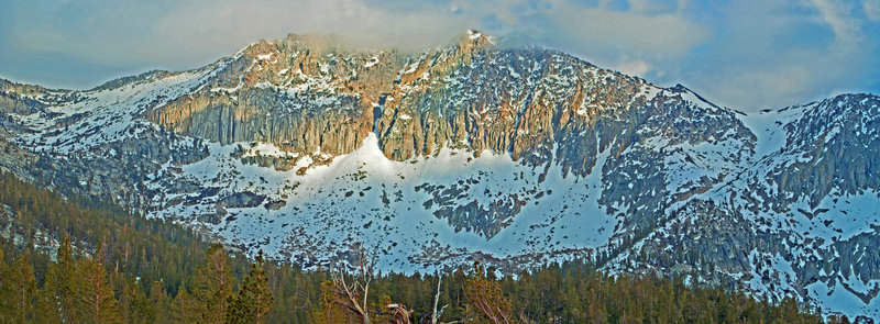 In this view, Blackcap Mountain shows Class 2 passes from Blackcap Basin at low points on the right and left sides of the mountain.