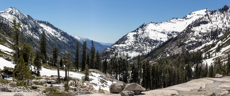 Canyon Creek can be seen trickling out of the south end of Lower Canyon Creek Lake.