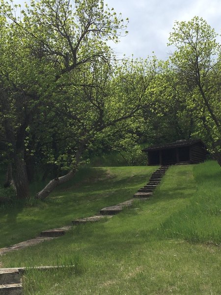 Stairs and shelter exist on the Hillside Connector Trail.