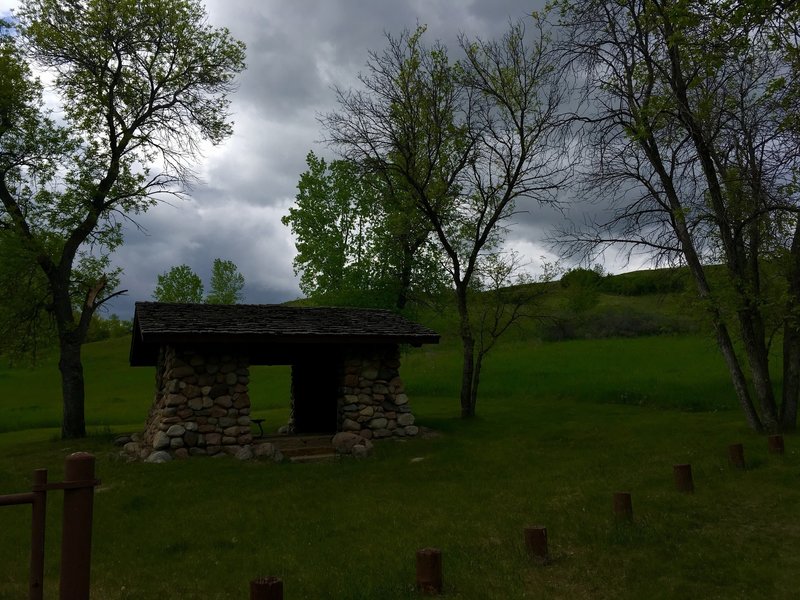 This trailhead structure provides shelter when the rains move in.