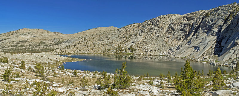 Division Lake lies just beneath Blackcap Mountain on the left and Blackcap Pass, the low point to the right of the mountain.