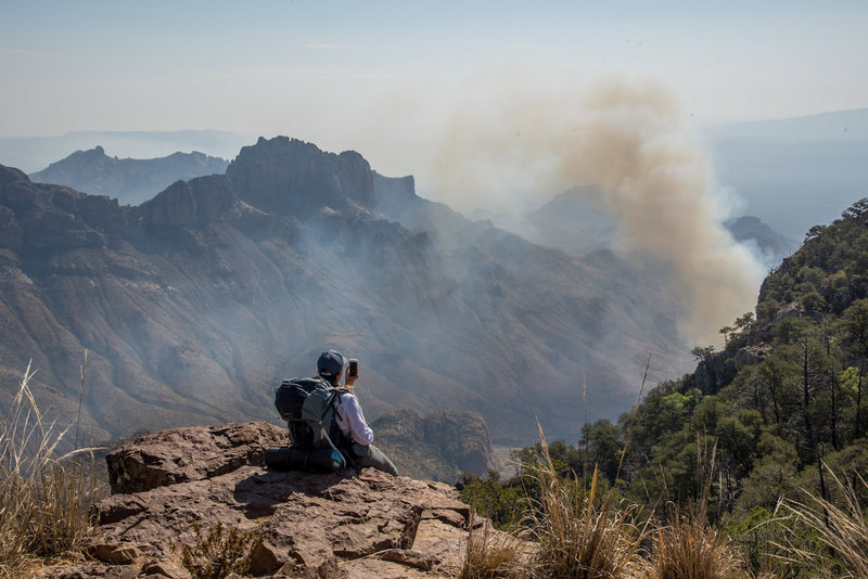 The Crown Mountain Fire burns below the Northeast Rim Trail.