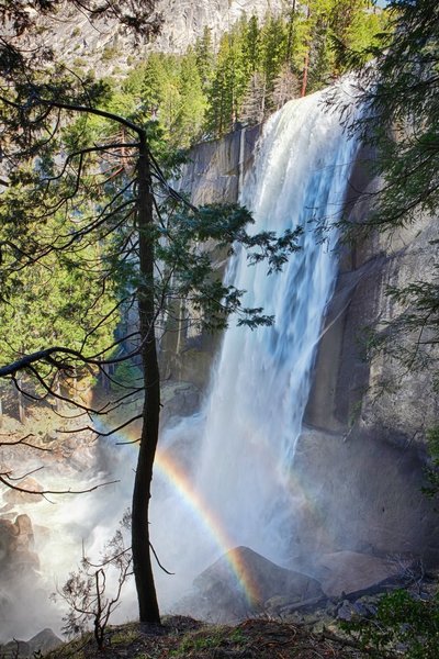 The mist from Vernal Falls often creates a beautiful rainbow.